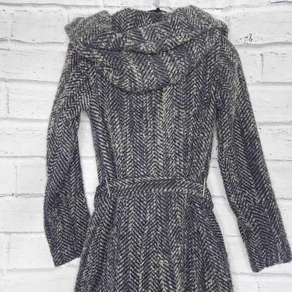 Zara Basic Women's Gray Textured Tweed Full Zip Lined Hooded Coat Size Small - Picture 12 of 15